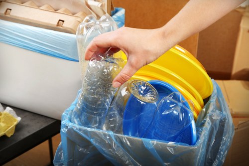 Different types of construction waste sorted for recycling